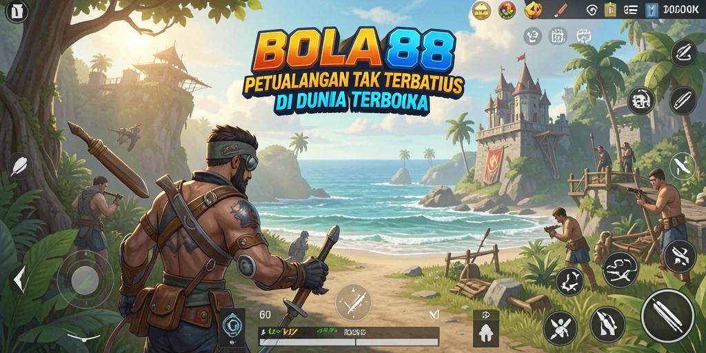 Screenshot gameplay BOLA88 menunjukkan dunia terbuka yang kaya dan detail.