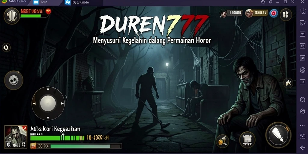 Screenshot gameplay DUREN777 menampilkan suasana horor yang mencekam.