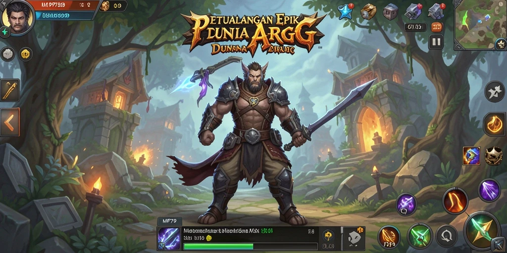 Screenshot utama gameplay MVP789 menampilkan pertempuran epik dalam dunia fantasi.