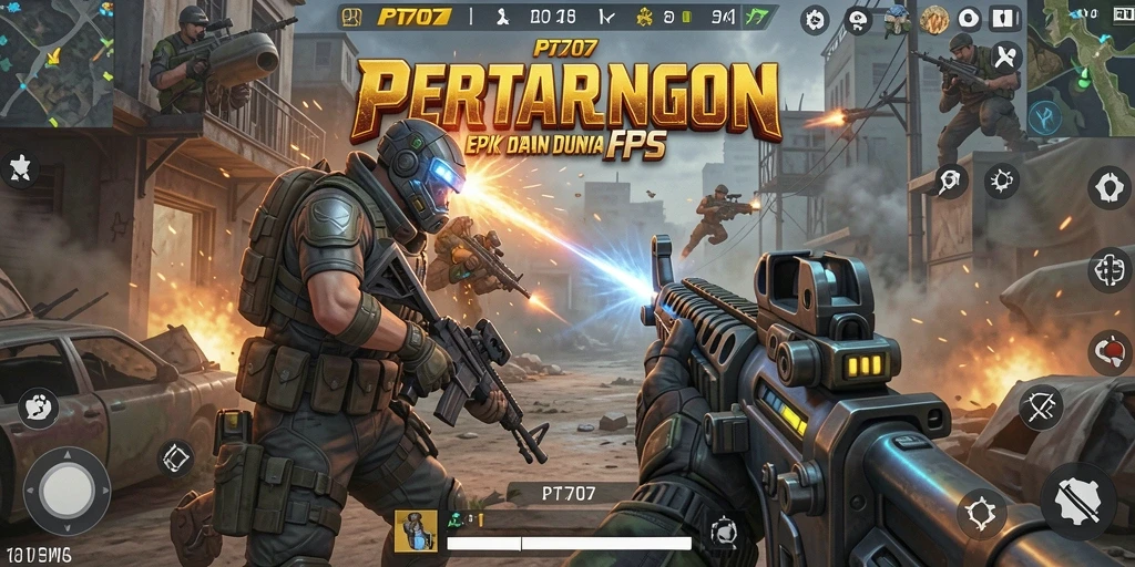 Gameplay PT707 yang intens dalam aksi tembak-menembak.