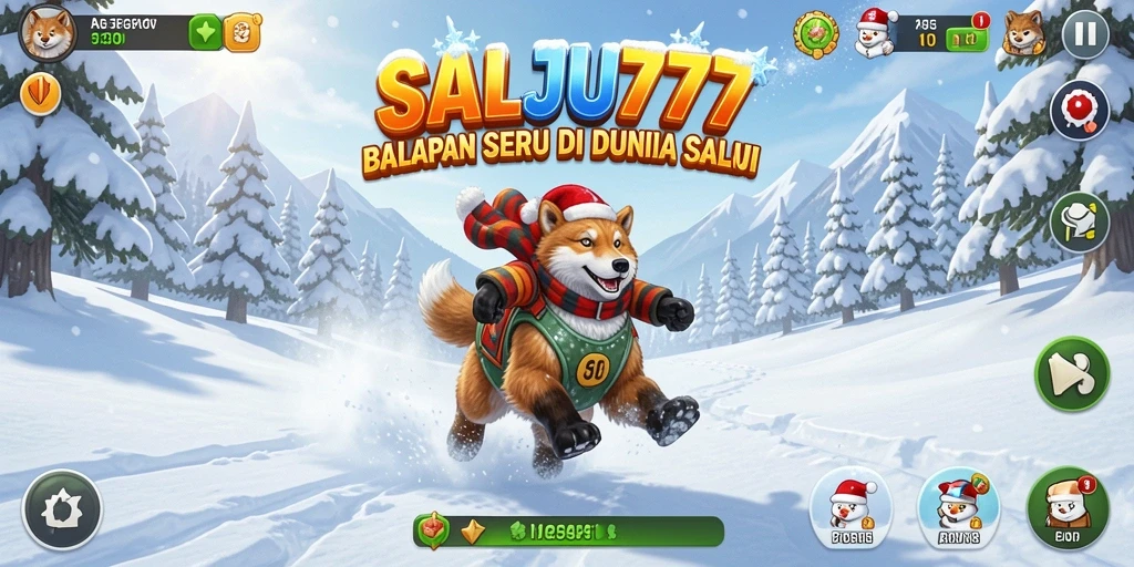 Tampilan menarik gameplay balapan di salju dengan kendaraan cepat.
