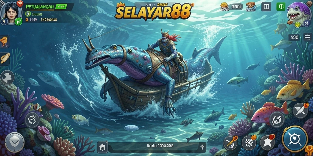 Tangkapan layar gameplay SELAYAR88 yang menunjukkan petualangan di lautan.