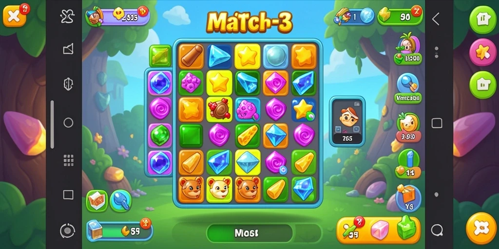 Tampilan gameplay VC55 yang penuh warna dan tantangan Match-3.